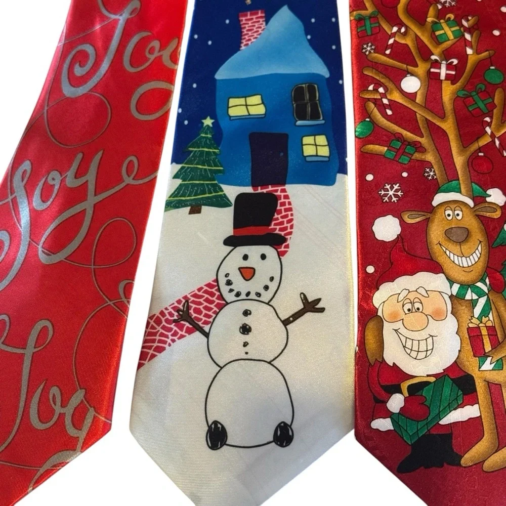 Ho ho ho Five men’s Christmas holiday ties joy snowman sleigh Santa Claus